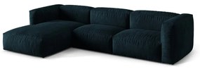 Sötétkék bársony moduláris sarokkanapé (bal oldali-heverő résszel) Martina – Micadoni