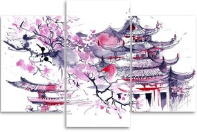 Gario Vászonkép Japán pagoda és cseresznyevirág - 3 részes Méret: 120 x 80 cm
