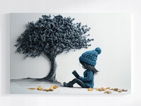 Poszter Lány Gyerek Könyv Fa Ősz 3D 60x40