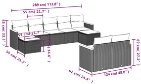 9 részes bézs polyrattan kerti ülőgarnitúra párnákkal