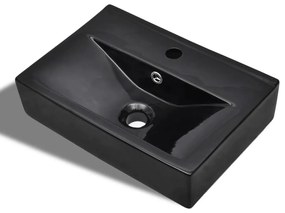 vidaXL Fekete négyszögű kerámia mosdókagyló csapteleppel/túlfolyó nyílással
