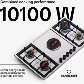 Klarstein MultiChef 5 Hot Plate, villany és gáz főzőlap, 5 főzőzóna, 4 égő, 1 villany főzőlap