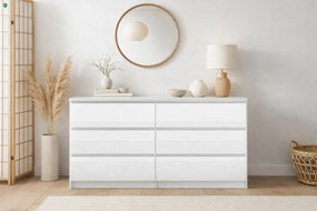 SIMPLE 120 6 fiókos komód fehér/fehér magasfényű