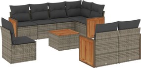vidaXL 9 részes szürke polyrattan kerti ülőgarnitúra párnákkal