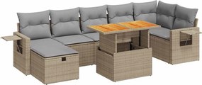 vidaXL 5 részes bézs polyrattan és akácfa kerti ülőgarnitúra párnákkal