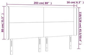 sötétszürke bársony LED-es fejtámla 203x16x118/128 cm