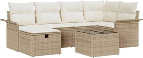 vidaXL Kerti Kanapé Szett párnával 7 pcs Beige és krém polirattan