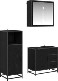 vidaXL Fürdőszoba bútor szett fiókkal 3 pcs Fekete tölgy Faanyag