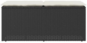 Fekete polyrattan kerti pad párnával 110x40x44 cm