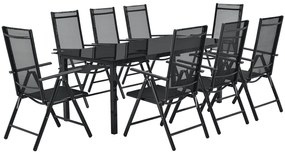 Milano kerti bútor 9 darabos, asztallal és székekkel, sötétszürke