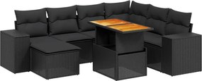 vidaXL 8 részes fekete polyrattan kerti ülőgarnitúra párnákkal