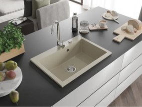 Mexen Elix gránit mosogató 1-medencés 700 x 500 mm, bézs, króm szifon - 6526701005-69