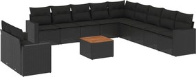 vidaXL 12 részes fekete polyrattan kerti ülőgarnitúra párnákkal
