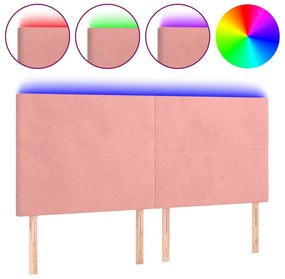 rózsaszín bársony LED-es fejtámla 200x5x118/128 cm