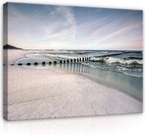 Vászonkép 80x60 Tenger tengerpart hullámok fa cölöpök nyugalom természet melankólia