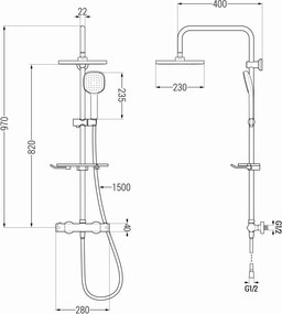 Mexen KT33 fali zuhanykészlet termosztatikus csappal, króm - 771503393-00