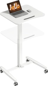 HOMCOM magasságban állítható állóasztal 75–114 cm — gurulós laptopasztal dönthető lappal, biztonsági retesz, acél váz, pneumatikus emelés, kis terekhe