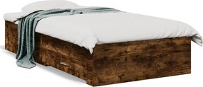 vidaXL füstös tölgy színű szerelt fa ágykeret fiókokkal 100 x 200 cm
