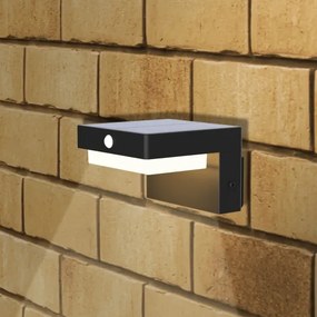 LED napelemes fali lámpa MALI LED/4,5W/3,7V 2000 mAh IP44 fekete, érzékelővel