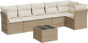 vidaXL 7 részes bézs polyrattan kerti ülőgarnitúra párnákkal