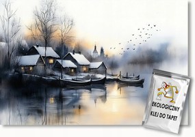 Fotótapéta Flizelina Tájkép Tó Csónakok Alföld Este 300x210 ragasztó