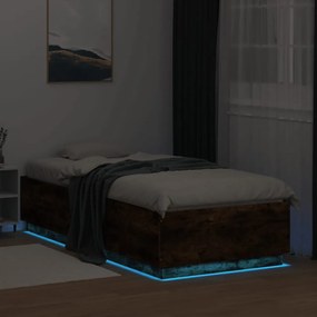 füstös tölgy színű szerelt fa ágykeret LED-del 90 x 200 cm