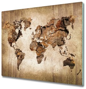 Üveg vágódeszka Térkép a világ fűrészáru 60x52 cm
