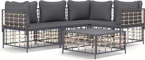 vidaXL 5 részes antracitszürke polyrattan kerti ülőgarnitúra párnákkal