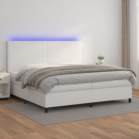 Fehér műbőr rugós ágy matraccal és LED-del 200x200 cm