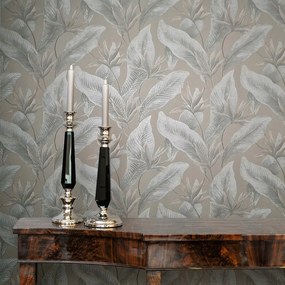 Bézs Tapéta A Nappaliba Nagy Levelek Növényi Mintás Tapéta