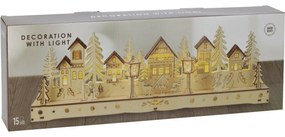 Karácsonyi világító falu, 15 LED, 45 x 5,8 x 15cm, természetes, fa