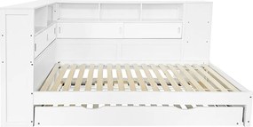 Ágy polcokkal és pótággyal, fehér, 90x200, LENDON