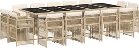 vidaXL 15 részes bézs polyrattan kerti étkezőgarnitúra párnákkal