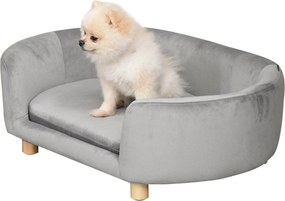 PawHut Kiskedvenc Kanapé Kutyabútor Holland Velúr Habos Bükk Lábbal Macskáknak és Kutyáknak 86 x 55 x 33 cm Világosszürke | Aosom