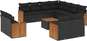 vidaXL 12 részes fekete polyrattan kerti ülőgarnitúra párnákkal