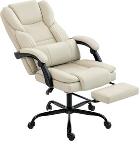 HOMCOM ergonomikus irodai szék állítható háttámlával, kihúzható lábtartóval, párnázott műbőr forgósülő, magasságban állítható — bézs | Aosom