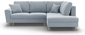 Világoskék bársony kinyitható tárolóhelyes sarokkanapé (jobb oldali-L alakú) Kyoto – Cosmopolitan Design