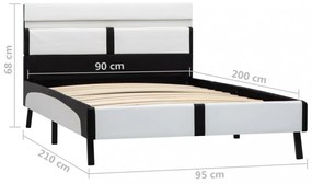 fehér és fekete LED-es műbőr ágykeret 90 x 200 cm