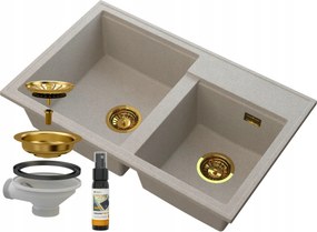 Gránit Mosogató 2REKESZES Bézs Szifon Arany Hektor