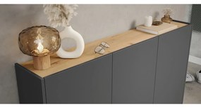 Antracitszürke cipőtartó tölgyfa dekorral 138x105x25 cm Libbiano – Germania