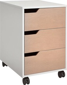 HOMCOM Irodai Irattartó Szekrény Kerekekkel, 3-Fiókos Szekrény asztali Tanuláshoz 40x50x57,5 cm Tölgy és Fehér | Aosom