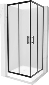 Mexen Rio, szögletes zuhanykabin 80(ajtó)x80(ajtó)x190 cm, 5mm matt üveg, fekete profil + fehér zuhanytálcás RIO, 860-080-080-70-30-4510