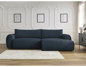 Sötétkék kordbársony kinyitható sarokkanapé (jobb oldali) Lucien – Bobochic Paris
