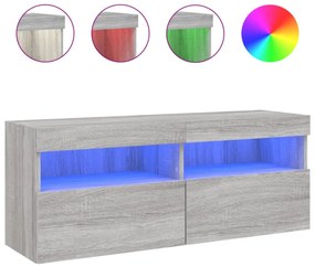 szürke sonoma színű fali TV-szekrény LED-del 100x30x40 cm