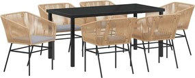 vidaXL Kert étkező szett párnával 7 pcs Barna Porszórt acél