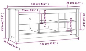 szürke tömör fenyőfa cipősszekrény 110 x 38 x 45,5 cm