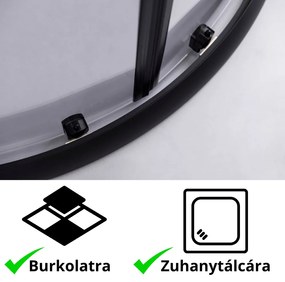 Stuxi Nizza Black 80x80 cm íves két tolóajtós zuhanykabin 6 mm vízlepergető biztonsági üveggel, fekete elemekkel, 190 cm magas, zuhanytálcával és szifonnal