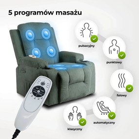 BOX zöld bordázott szövet dönthető masszázsfotel