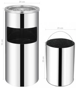 rozsdamentes acél fali szemeteskuka hamutartóval 26 liter