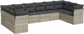 vidaXL 10 részes világosszürke polyrattan kerti ülőgarnitúra párnákkal